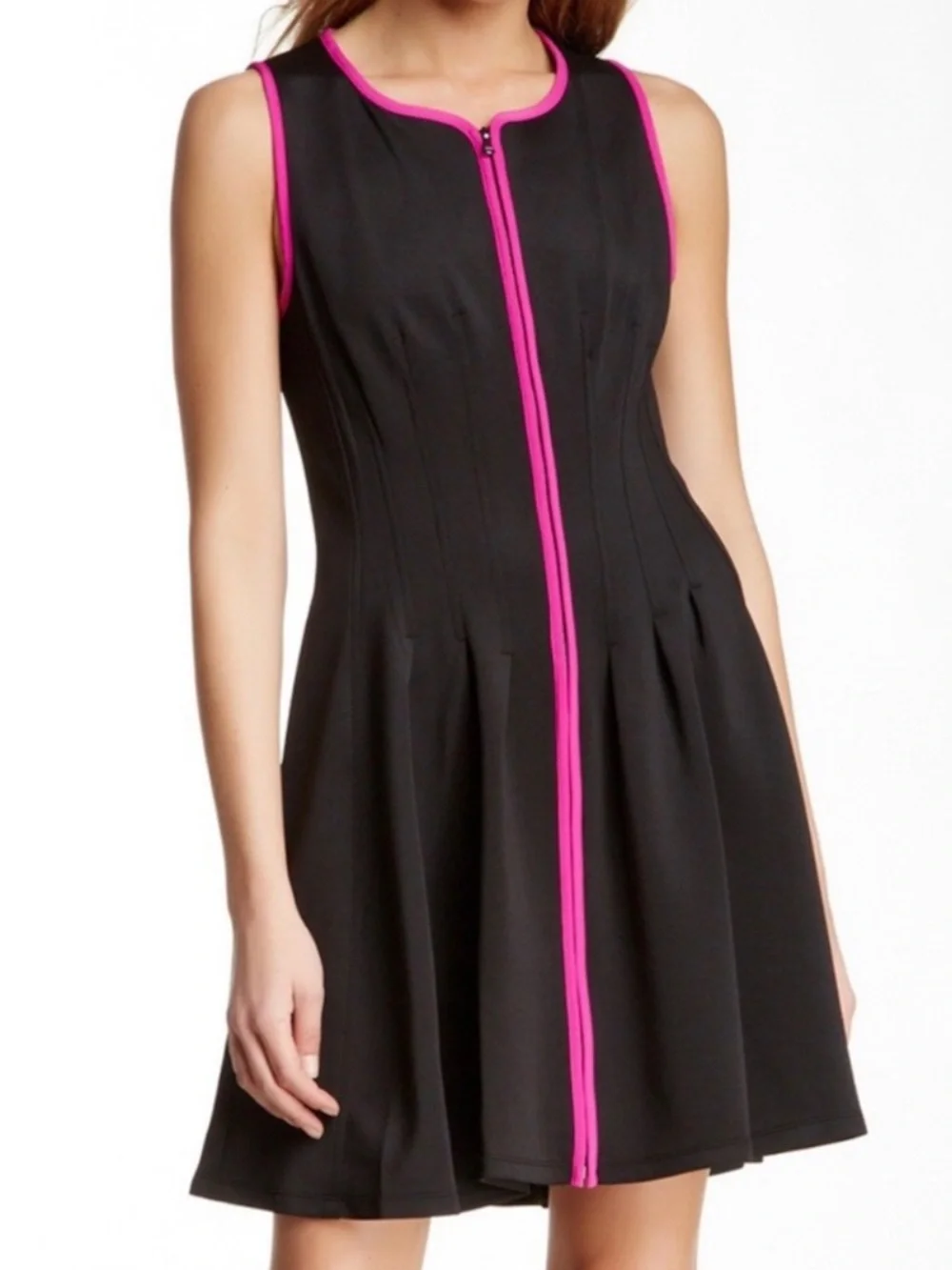 Betsey Johnson Women's Contrast Scuba Zip Front Dress, Black/Hot Pink, 4 Betsey Johnson Women's Contrast Scuba Zip Front Dress, Black/Hot Pink, 4